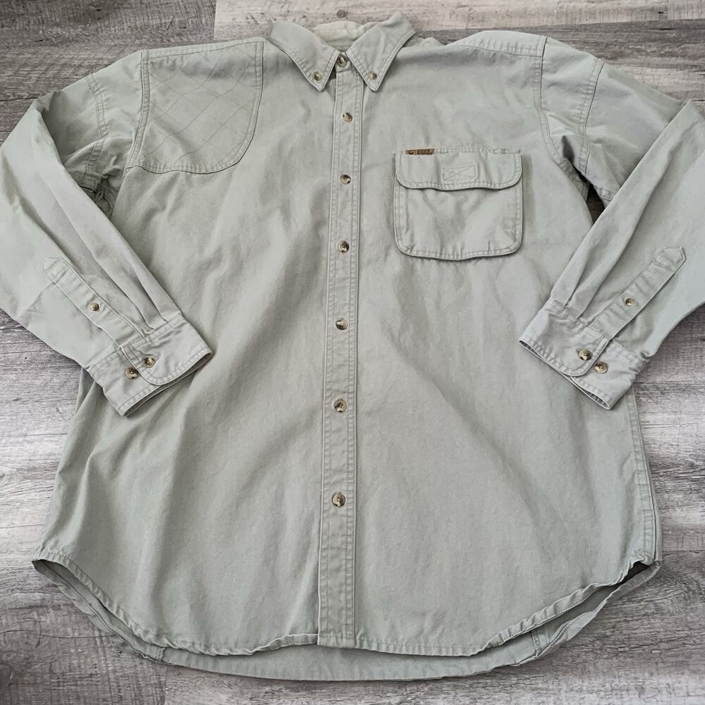 Guide Series Shooting Shirt Mens Large Olive Canvas Quilted Shoulder Back Vents